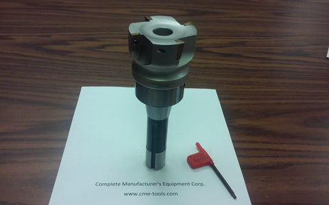 2-1/2" 90 degree indexable face milling cutter (nickel finished) with 4 APKT inserts  w. R8 arbor  4 flutes  3/4" bore
