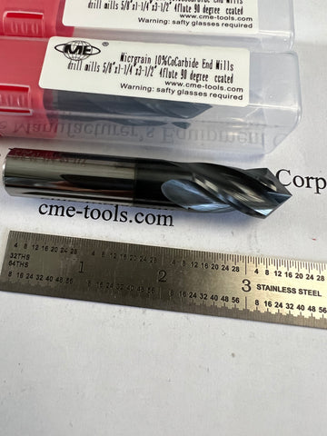 2pcs 5/8” Carbide Drill Mills Tialn Coated, 90 Degree Point Angle #1006-DMT-58F4
