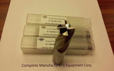 3pcs 3/4"x1-1/2x4 Solid Carbide End Mills,4flt s/e,center-cuting #1006-3/4-new