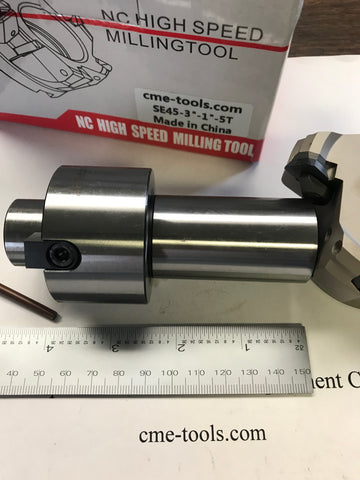3" 45 degree indexable face shell mill w 1-1/4” Straight Arbor,face milling cutter