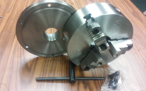 10" 3-jaw self-centering chuck top&bottom jaws w. 2-1/4"-8 adapter plate