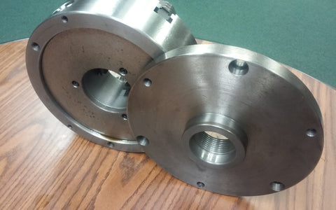 10" 3-jaw self-centering chuck top&bottom jaws w. 2-1/4"-8 adapter plate