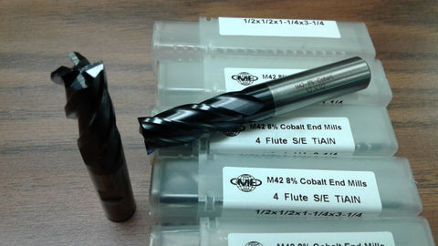 1/2" M42 cobalt 4 flt end mills Tialn coated 10pc  $129.00 1009-COT-12-new