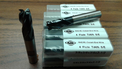 10pcs 3/8" 4 Flute M42 8% coablt HSS end mills,Tialn coated #1009-COT-38-New