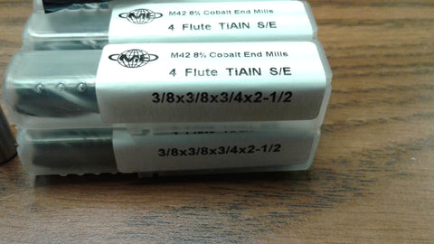 10pcs 3/8" 4 Flute M42 8% coablt HSS end mills,Tialn coated #1009-COT-38-New