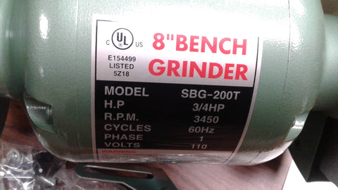 8" Bench Grinder, 3/4HP, Heavy Duty, UL listed w. EYE SHIELDS #21-0108-new