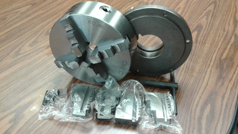 10" 4-JAW SELF-CENTERING LATHE CHUCK w. L1 adapter plate, extra solid jaws