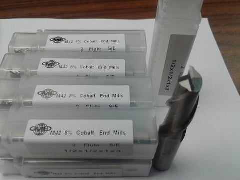 10pcs 1/2" M42 cobalt 2 flt single end end mills #1009-CO2FS-12-new