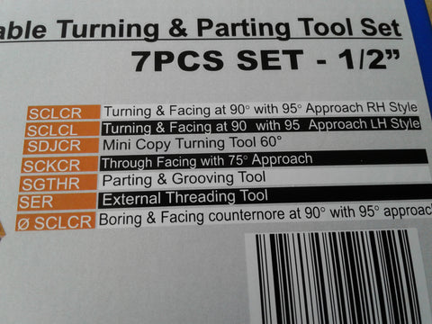 1/2" Indexable Turning, Parting, Threading, Boring Tool 7pcs set #1004-IDX-GV12