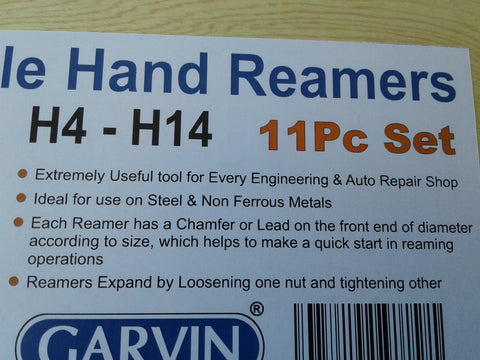 11pcs/set Adjustable Hand Reamers A-K, H4-H14,15/32" to 1-1/2", HSS 6 blades #515-ADJ11