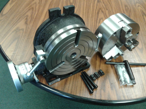 8" HORIZONTAL & VERTICAL ROTARY TABLE 3-slot w. 8" 3-jaw chuck, front mounting