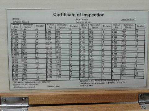 81 PCS PRECISION GAGE BLOCK SET w. NIST Equivalent certificate, GRADE 3,#702-G3