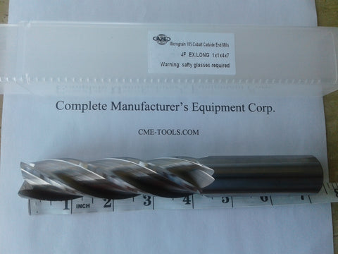 1x4x7" X-long Carbide End Mill center-cutting 10%Co micrograin 4 Flt #1006-10L70