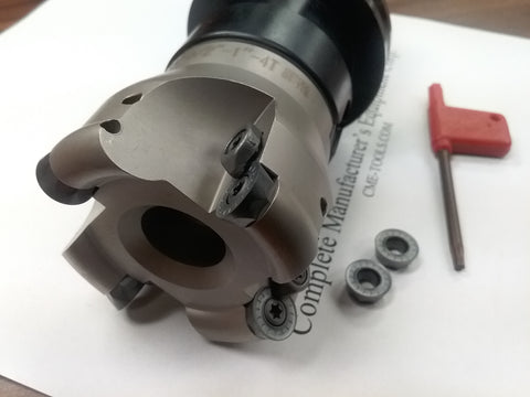 2-1/2" face mill R200, w.4 Sandvik RCKT1204 round inserts, CAT40 arbor #506-R200-25-new