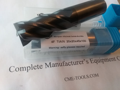 2pcs 20mm Metric Carbide End Mills 20x45x100mm Tialn Coated 4 Flt S/E 1006-TN-M20