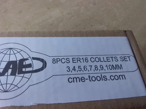 8 pcs metric ER16 collet set, collets 3mm - 10mm, 0.008mm TIR #ER16-SET8M-NEW