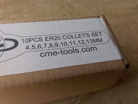 10pcs ER20 metric collet set, collets 4mm - 13mm, 0.008mm TIR #ER20-SET10M-NEW