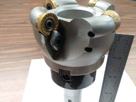 3" face mill R200, w. 4 Sandvik RCKT1606 Round inserts BT40 arbor #506-RCKT16-3