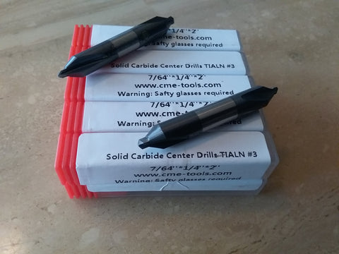 10pcs solid carbide Tialn coated #3 center drills 7/64x1/4x2" #530-CTN-3