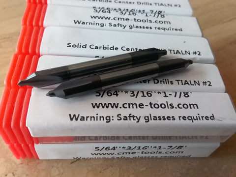 10pcs solid carbide Tialn coated #2 center drills 5/64x3/16x1-7/8" #530-CTN-2