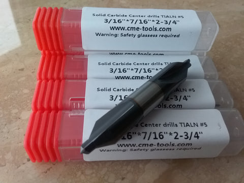 5pcs solid carbide Tialn coated #5 center drills 3/16x7/16x2-3/4" #530-CTN-5
