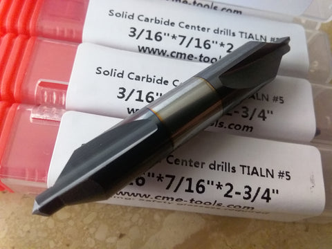 5pcs solid carbide Tialn coated #5 center drills 3/16x7/16x2-3/4" #530-CTN-5