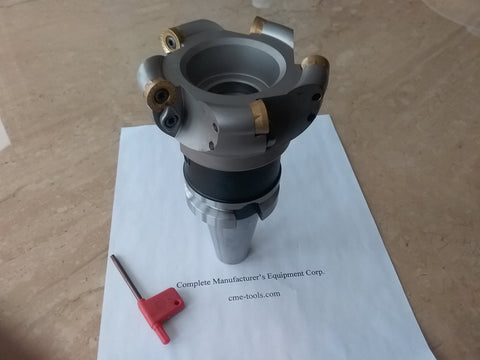 4" face mill R200, w. 5 Sandvik RCKT1606 Round inserts w. BT40 #506-RCKT16-4
