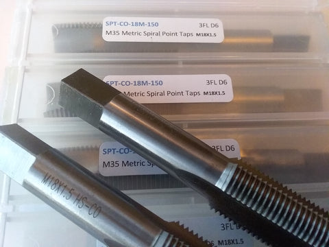 5 pcs Metric Spiral Point Taps M18x1.5 - 18mmx1.5mm M35 HSS+5%cobalt 3 flute D6