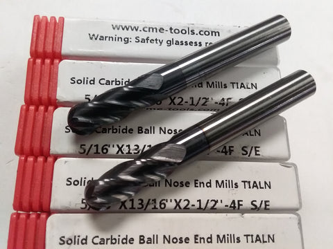 5pcs 5/16" Solid Carbide Ball End Mills Tialn Coated,center-cutting #1006-BTN