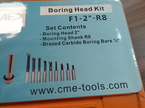 2'' BORING HEAD w R-8 SHK, 9pcs 1/2" carbide boring bars,  810-1004B
