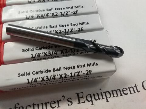 5pcs 1/4" Solid Carbide Ball End Mills Tialn Coated, 2 flute #1006-BTN2F-14
