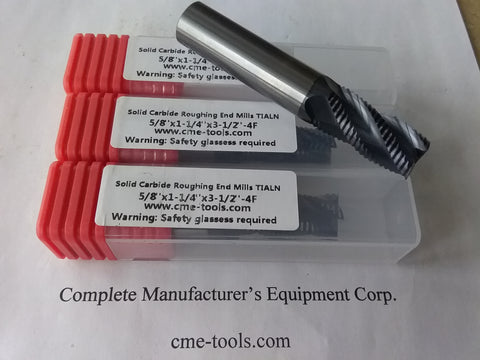 3pcs 5/8x1-1/4x3-1/4" Solid Carbide Roughing End Mills Tialn Coated 1006-TNR-58