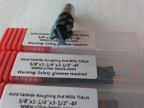 3pcs 5/8x1-1/4x3-1/4" Solid Carbide Roughing End Mills Tialn Coated 1006-TNR-58