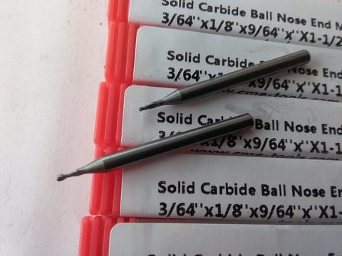 5pcs 3/64" Carbide Ball End Mill , 2flt single ball 1006-B2F-364