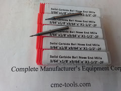 5pcs 3/64" Carbide Ball End Mill Tialn Coated, 2flt single ball 1006-BTN2F-364