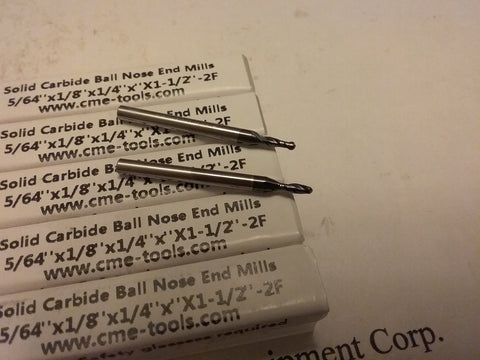 5pcs 5/64" Carbide Ball End Mill Tialn Coated, 2flt single ball 1006-BTN2F-564