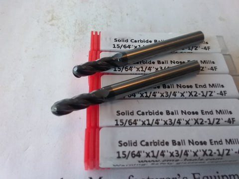 5pcs 15/64" Carbide Ball End Mill Tialn Coated, 4flt single ball 1006-BTN-1564