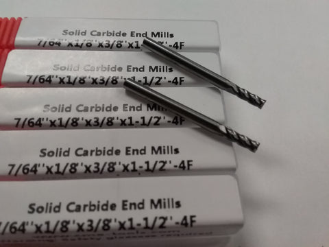 5pcs 7/64" Carbide End Mill Single End, 4flt square center-cutting 1006-764