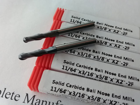 5pcs 11/64" Carbide Ball End Mill Tialn Coated, 2flt single ball 1006-BTN2F-1164