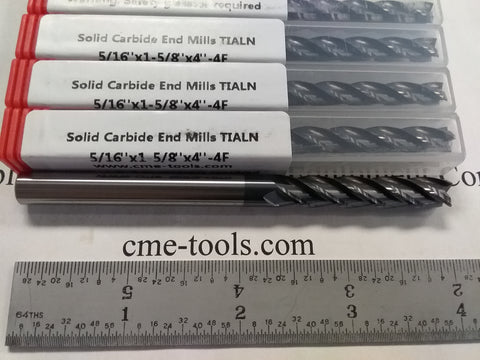 5pc 5/16x1-5/8x4" long length Carbide End Mills Tialn Coated 4flt 1006-TN-516L400