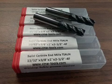 5pcs 11/32" Tialn coated solid Carbide End Mills 4 Flt center-cutting #1006-TN