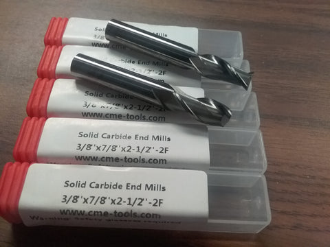 5pcs 3/8" Solid Carbide End Mills 2 Flute s/e micro-grain #1006-38F2