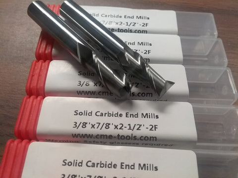 5pcs 3/8" Solid Carbide End Mills 2 Flute s/e micro-grain #1006-38F2