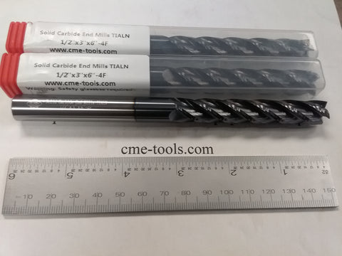 2pcs 1/2x3x6" X-long length solid Carbide End Mills Tialn coated 1006-TN-12L600