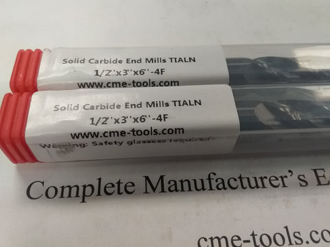 2pcs 1/2x3x6" X-long length solid Carbide End Mills Tialn coated 1006-TN-12L600