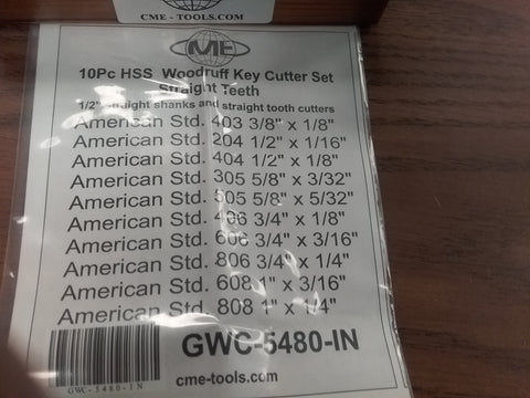 10pcs HSS Woodruff Key Cutter Set Straight Teeth 3/8, 1/2, 5/8, 3/4, 1" IN-GWC