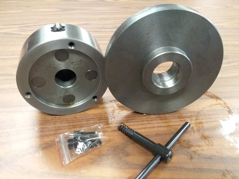 5" 4-JAW LATHE CHUCK independent jaws w. 1-1/2"-8 semi-finished adapter 0504F0