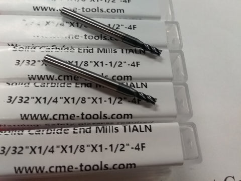 10pcs 3/32" Tialn coated solid Carbide End Mills 4 Flt S/E #1006-TN-332