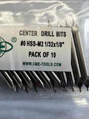 50pcs M2 HSS  #0 center drills 1/32x1/8x1-1/4" #530-000
