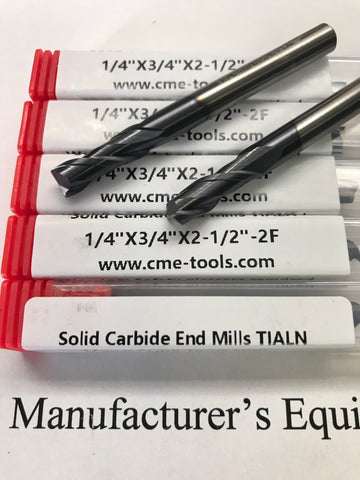 5pcs 1/4" Solid Carbide End Mills Tialn Coated, 2 flute #1006-TN2F-14